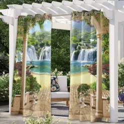 Outdoor Curtains Waterproof Windproof Weatherproof Curtain for Patio, Cabana, Porch, Pergola and Gazebo, Grommet Top Drape, 2 Panels Garden Theme