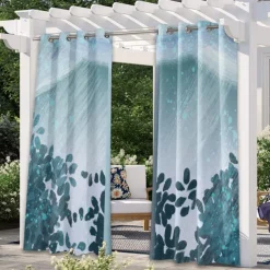 Outdoor Curtains Waterproof Windproof Weatherproof Curtain for Patio, Cabana, Porch, Pergola and Gazebo, Grommet Top Drape, 2 Panels Garden Theme