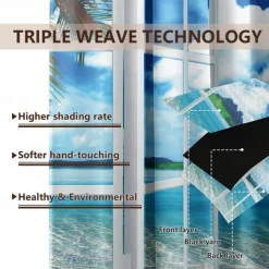 Outdoor Curtains Waterproof Windproof Weatherproof Curtain for Patio, Cabana, Porch, Pergola and Gazebo, Grommet Top Drape, 2 Panels Garden Theme