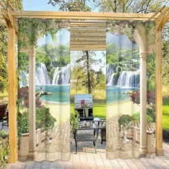 Outdoor Curtains Waterproof Windproof Weatherproof Curtain for Patio, Cabana, Porch, Pergola and Gazebo, Grommet Top Drape, 2 Panels Garden Theme