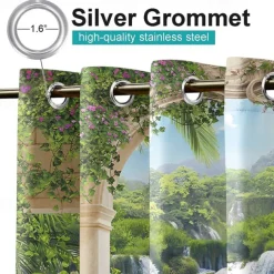 Outdoor Curtains Waterproof Windproof Weatherproof Curtain for Patio, Cabana, Porch, Pergola and Gazebo, Grommet Top Drape, 2 Panels Garden Theme