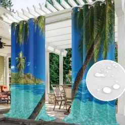 Outdoor Curtains Waterproof Windproof Weatherproof Curtain for Patio, Cabana, Porch, Pergola and Gazebo, Grommet Top Drape, 2 Panels Forest Landscape