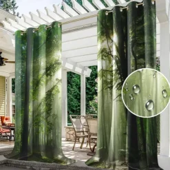 Outdoor Curtains Waterproof Windproof Weatherproof Curtain for Patio, Cabana, Porch, Pergola and Gazebo, Grommet Top Drape, 2 Panels Forest Landscape
