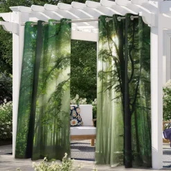 Outdoor Curtains Waterproof Windproof Weatherproof Curtain for Patio, Cabana, Porch, Pergola and Gazebo, Grommet Top Drape, 2 Panels Forest Landscape