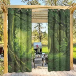 Outdoor Curtains Waterproof Windproof Weatherproof Curtain for Patio, Cabana, Porch, Pergola and Gazebo, Grommet Top Drape, 2 Panels Forest Landscape