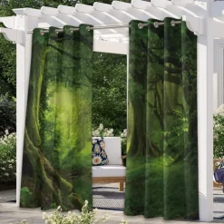 Outdoor Curtains Waterproof Windproof Weatherproof Curtain for Patio, Cabana, Porch, Pergola and Gazebo, Grommet Top Drape, 2 Panels Forest Landscape