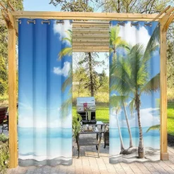 Outdoor Curtains Waterproof Windproof Weatherproof Curtain for Patio, Cabana, Porch, Pergola and Gazebo, Grommet Top Drape, 2 Panels Forest Landscape
