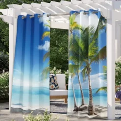 Outdoor Curtains Waterproof Windproof Weatherproof Curtain for Patio, Cabana, Porch, Pergola and Gazebo, Grommet Top Drape, 2 Panels Forest Landscape