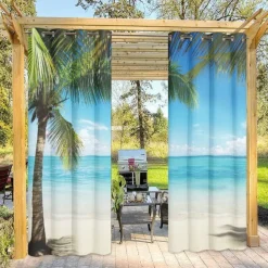 Outdoor Curtains Waterproof Windproof Weatherproof Curtain for Patio, Cabana, Porch, Pergola and Gazebo, Grommet Top Drape, 2 Panels Forest Landscape