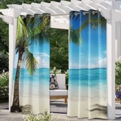 Outdoor Curtains Waterproof Windproof Weatherproof Curtain for Patio, Cabana, Porch, Pergola and Gazebo, Grommet Top Drape, 2 Panels Forest Landscape