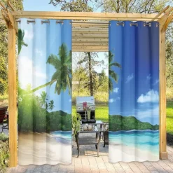 Outdoor Curtains Waterproof Windproof Weatherproof Curtain for Patio, Cabana, Porch, Pergola and Gazebo, Grommet Top Drape, 2 Panels Forest Landscape