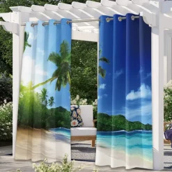 Outdoor Curtains Waterproof Windproof Weatherproof Curtain for Patio, Cabana, Porch, Pergola and Gazebo, Grommet Top Drape, 2 Panels Forest Landscape