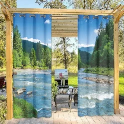Outdoor Curtains Waterproof Windproof Weatherproof Curtain for Patio, Cabana, Porch, Pergola and Gazebo, Grommet Top Drape, 2 Panels Forest Landscape