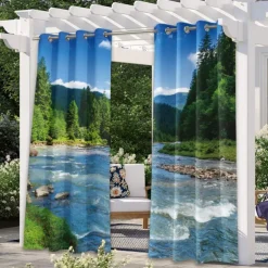 Outdoor Curtains Waterproof Windproof Weatherproof Curtain for Patio, Cabana, Porch, Pergola and Gazebo, Grommet Top Drape, 2 Panels Forest Landscape