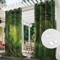 Outdoor Curtains Waterproof Windproof Weatherproof Curtain for Patio, Cabana, Porch, Pergola and Gazebo, Grommet Top Drape, 2 Panels Forest Landscape