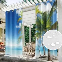 Outdoor Curtains Waterproof Windproof Weatherproof Curtain for Patio, Cabana, Porch, Pergola and Gazebo, Grommet Top Drape, 2 Panels Forest Landscape