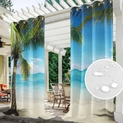 Outdoor Curtains Waterproof Windproof Weatherproof Curtain for Patio, Cabana, Porch, Pergola and Gazebo, Grommet Top Drape, 2 Panels Forest Landscape