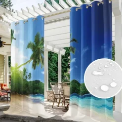 Outdoor Curtains Waterproof Windproof Weatherproof Curtain for Patio, Cabana, Porch, Pergola and Gazebo, Grommet Top Drape, 2 Panels Forest Landscape