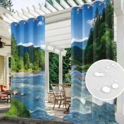 Outdoor Curtains Waterproof Windproof Weatherproof Curtain for Patio, Cabana, Porch, Pergola and Gazebo, Grommet Top Drape, 2 Panels Forest Landscape