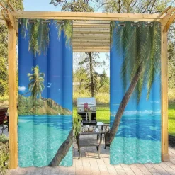 Outdoor Curtains Waterproof Windproof Weatherproof Curtain for Patio, Cabana, Porch, Pergola and Gazebo, Grommet Top Drape, 2 Panels Forest Landscape