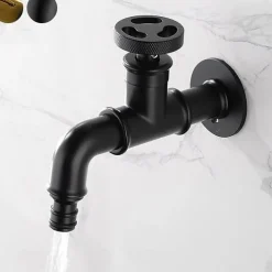 Outdoor Faucet,Industrial Style Wall Mounted Faucet,Black/Gold Wall Installed Classic Kitchen Faucet with Cold Water Only