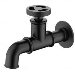 Outdoor Faucet,Industrial Style Wall Mounted Faucet,Black/Gold Wall Installed Classic Kitchen Faucet with Cold Water Only