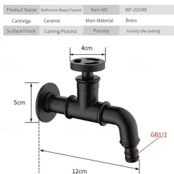 Outdoor Faucet,Industrial Style Wall Mounted Faucet,Black/Gold Wall Installed Classic Kitchen Faucet with Cold Water Only