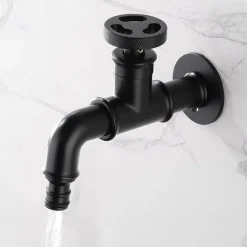 Outdoor Faucet,Industrial Style Wall Mounted Faucet,Black/Gold Wall Installed Classic Kitchen Faucet with Cold Water Only