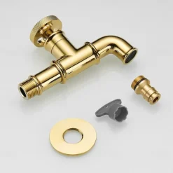 Outdoor Faucet,Industrial Style Wall Mounted Faucet,Black/Gold Wall Installed Classic Kitchen Faucet with Cold Water Only