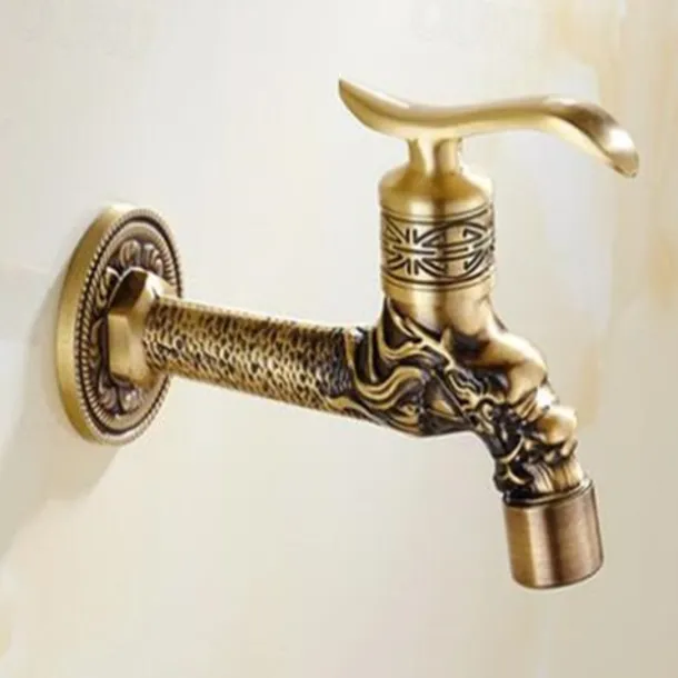 Outdoor Faucet,Wall Mount Antique Brass Faucet,Garden Outdoor Decorative Hose 1/2 inch Connection Spigot Carving Desigh with Cold Water Only