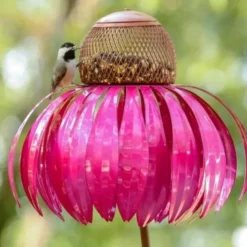 Outdoor Flower Bird Feeder,Spring Decoration 78cm Height Metal Flower Bird Feeder Hanging Hummingbird Feeder Garden Outdoor Metal Birds Supplies Pet Bird Feeding Catch Food