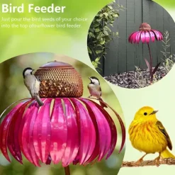 Outdoor Flower Bird Feeder,Spring Decoration 78cm Height Metal Flower Bird Feeder Hanging Hummingbird Feeder Garden Outdoor Metal Birds Supplies Pet Bird Feeding Catch Food