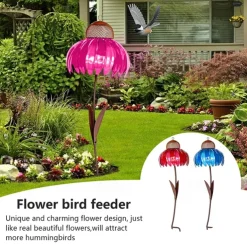 Outdoor Flower Bird Feeder,Spring Decoration 78cm Height Metal Flower Bird Feeder Hanging Hummingbird Feeder Garden Outdoor Metal Birds Supplies Pet Bird Feeding Catch Food