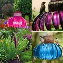 Outdoor Flower Bird Feeder,Spring Decoration 78cm Height Metal Flower Bird Feeder Hanging Hummingbird Feeder Garden Outdoor Metal Birds Supplies Pet Bird Feeding Catch Food