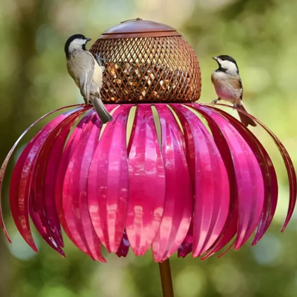 Outdoor Flower Bird Feeder,Spring Decoration 78cm Height Metal Flower Bird Feeder Hanging Hummingbird Feeder Garden Outdoor Metal Birds Supplies Pet Bird Feeding Catch Food