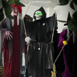 Outdoor Halloween Decor Scary Voice Effects LED Hanging Decor Decorations Outdoor Scary Skeleton with Light Up Eyes Swing Flying for Yard Garden Patio Cute Halloween Decor