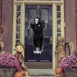 Outdoor Halloween Decor Scary Voice Effects LED Hanging Decor Decorations Outdoor Scary Skeleton with Light Up Eyes Swing Flying for Yard Garden Patio Cute Halloween Decor