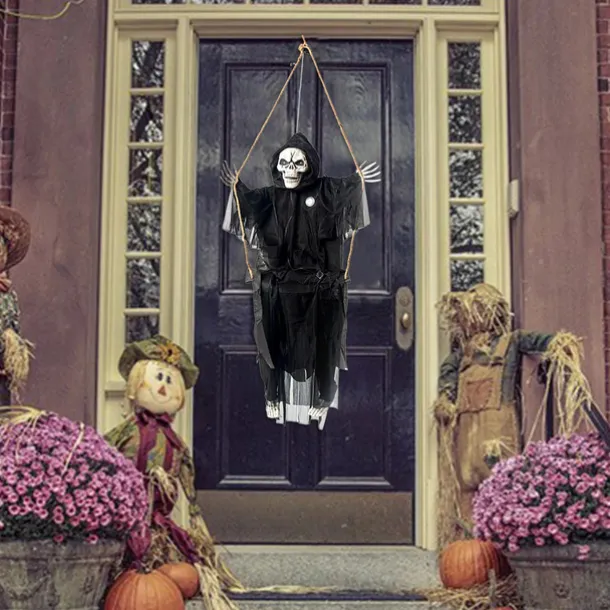 Outdoor Halloween Decor Scary Voice Effects LED Hanging Decor Decorations Outdoor Scary Skeleton with Light Up Eyes Swing Flying for Yard Garden Patio Cute Halloween Decor