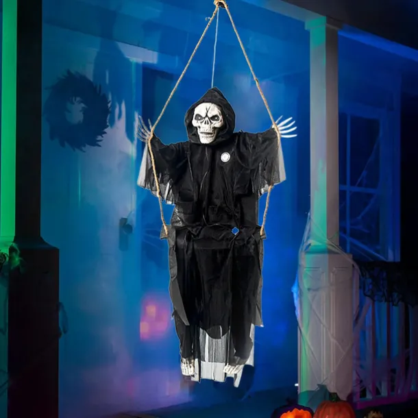 Outdoor Halloween Decor Scary Voice Effects LED Hanging Decor Decorations Outdoor Scary Skeleton with Light Up Eyes Swing Flying for Yard Garden Patio Cute Halloween Decor
