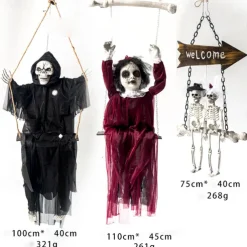 Outdoor Halloween Decor Scary Voice Effects LED Hanging Decor Decorations Outdoor Scary Skeleton with Light Up Eyes Swing Flying for Yard Garden Patio Cute Halloween Decor