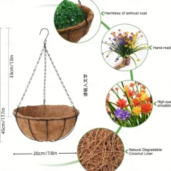 Outdoor Hanging Planter with Artificial Flowers - UV Resistant Rose, Eucalyptus Plants, Faux Plastic Greenery, Gypsophila for Indoor Garden, Porch, Window Box, Home Wedding Deco