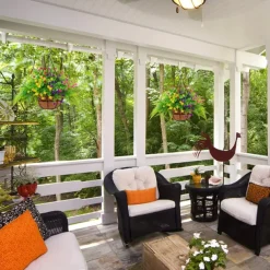 Outdoor Hanging Planter with Artificial Flowers - UV Resistant Rose, Eucalyptus Plants, Faux Plastic Greenery, Gypsophila for Indoor Garden, Porch, Window Box, Home Wedding Deco