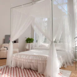 Outdoor Indoor Bed Canopy Mosquito Net 4 Corners Post Easy Installation Princess Style Suitable for Adults and Children without Bracket