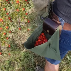 Outdoor leather canvas picking bag jungle foraging bag camping storage waist bag fruit picking bag