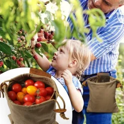 Outdoor leather canvas picking bag jungle foraging bag camping storage waist bag fruit picking bag