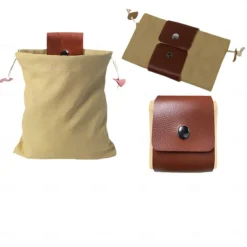 Outdoor leather canvas picking bag jungle foraging bag camping storage waist bag fruit picking bag
