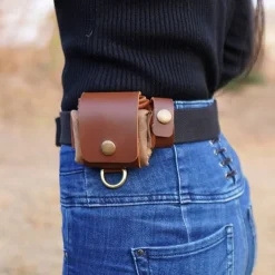 Outdoor leather canvas picking bag jungle foraging bag camping storage waist bag fruit picking bag