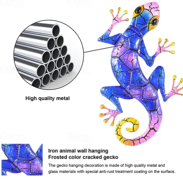 Outdoor Metal Decoration,Gecko Figurine,Hanging Gecko Wall Art Ornaments Lizard Wall Sculptures & Statues Decoration for Home Garden Farmhouse Porch Patio Lawn Fence Backyard