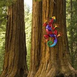 Outdoor Metal Decoration,Gecko Figurine,Hanging Gecko Wall Art Ornaments Lizard Wall Sculptures & Statues Decoration for Home Garden Farmhouse Porch Patio Lawn Fence Backyard