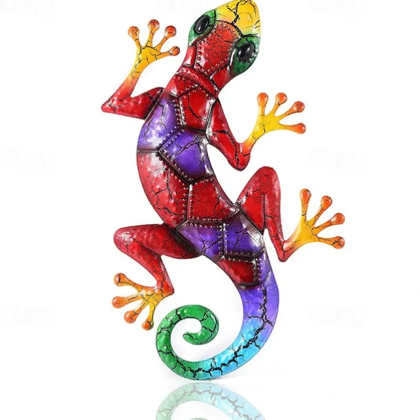 Outdoor Metal Decoration,Gecko Figurine,Hanging Gecko Wall Art Ornaments Lizard Wall Sculptures & Statues Decoration for Home Garden Farmhouse Porch Patio Lawn Fence Backyard